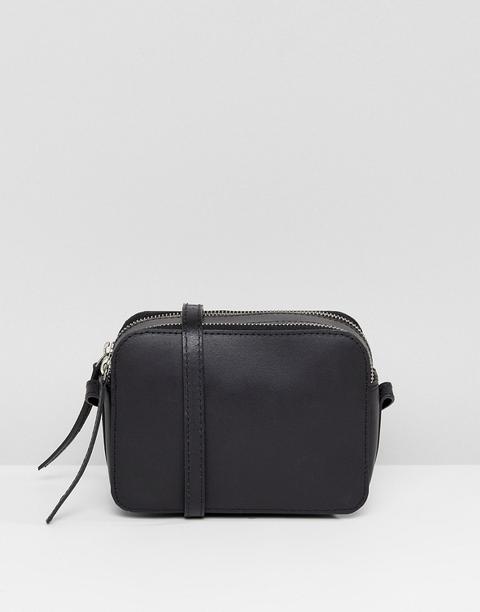 Asos Design Leather Camera Cross Body Bag-black