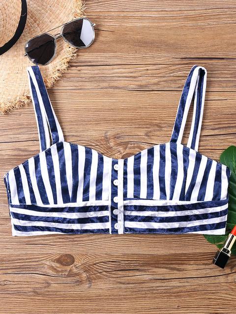 Crop Top In Velluto A Righe Blue Stripe