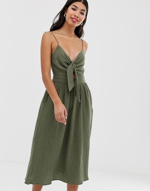 Pimkie - Robe D'été Nouée Sur Le Devant - Kaki