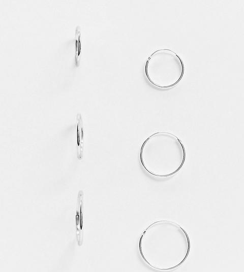 Pack De 3 Pendientes De Aro De Plata De Ley De Asos Design-plateado