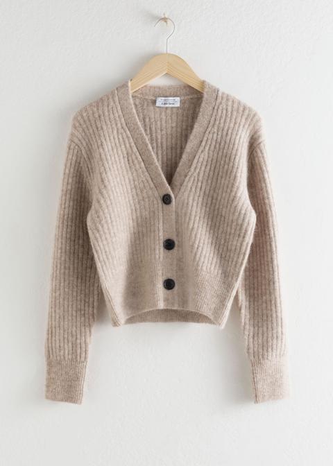 Wool Blend Cardigan - Brown