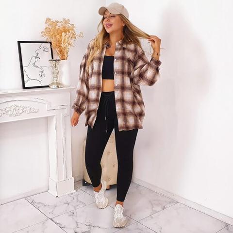 Chemise Bûcheronne À Carreaux Beige & Choco