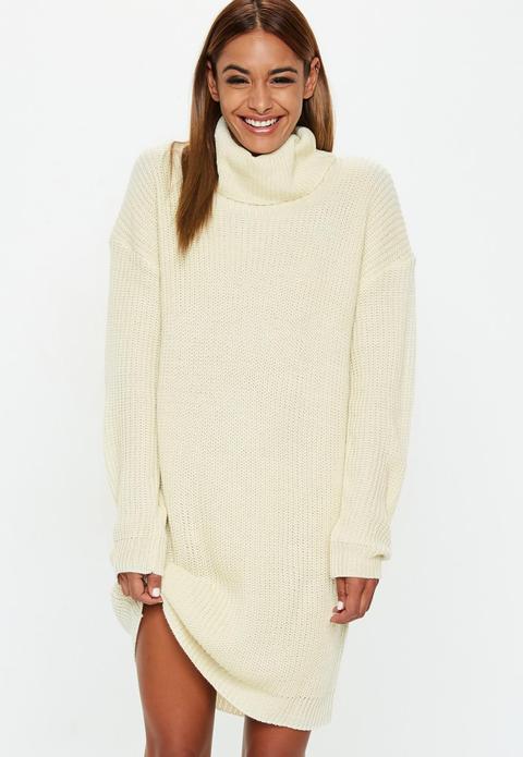 Cream Basic Roll Neck Jumper Dress, Sand