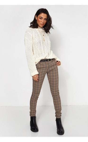 Beige Checked Print Trousers