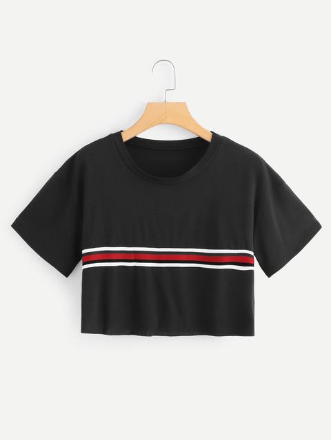Striped Tape Crop Tee