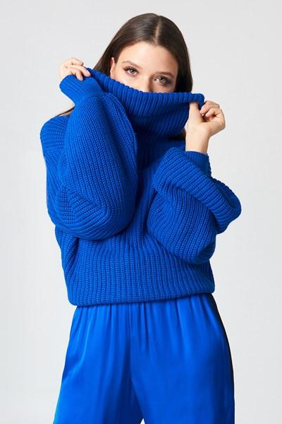 Na-kd High Neck Oversized Knitted Sweater - Blue