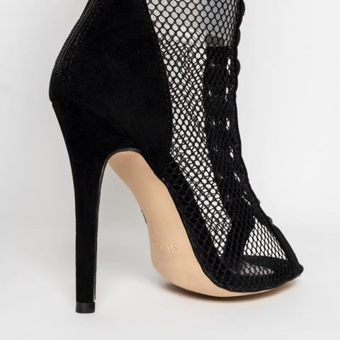 black mesh lace up booties