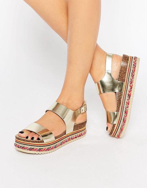 Sandalias De Plataforma Plana De Cuero Con Cuentas En Dorado Kitten De Carvela