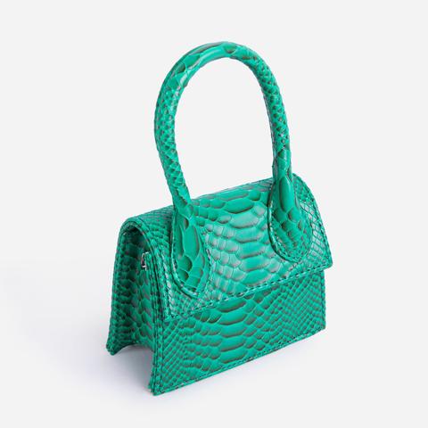 Nellie Super Mini Grab Bag In Textured Green Snake Print Faux Leather,, Green