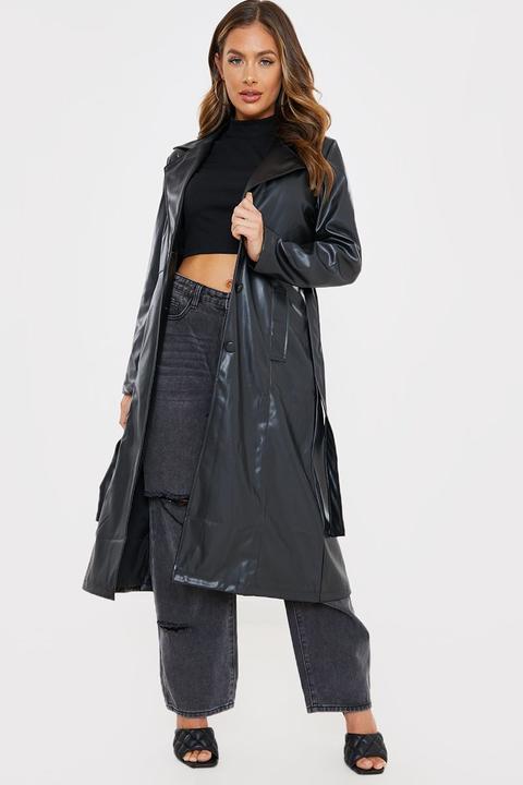 Black Coats - Black Pu Longline Trench Coat