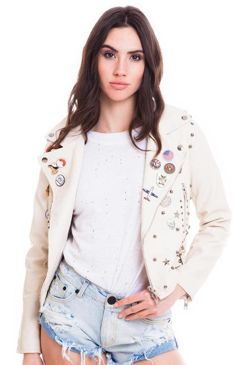 Chaqueta Efecto Piel Pins Y Tachuelas