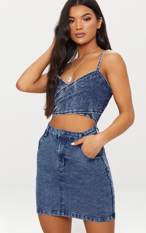 Blue Acid Wash Denim Mini Skirt