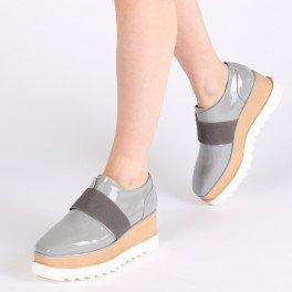 Kamila Stacked Flatform Elasticated Shoe In Grey Patent