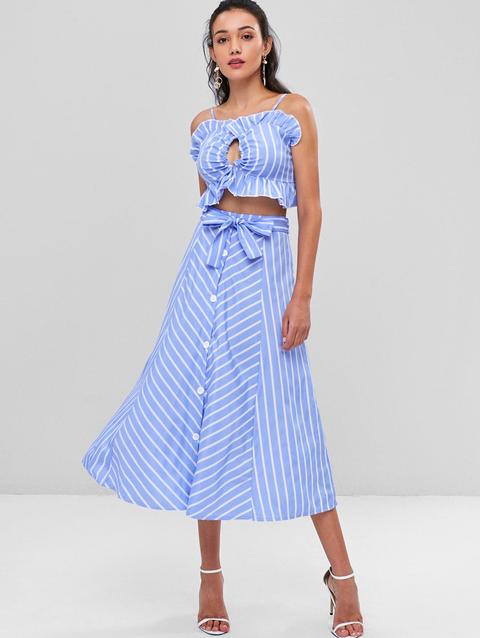 Top Cami E Gonna A Righe Con Cintura Light Sky Blue