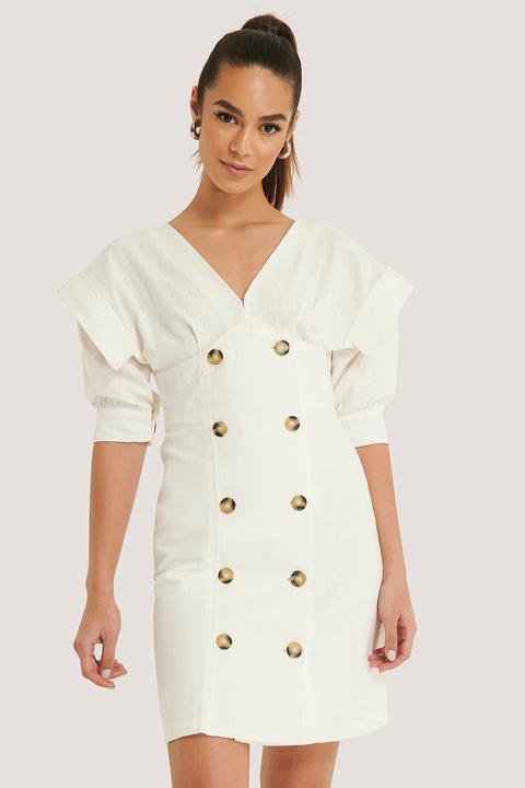 Puff Sleeve Button Detail Mini Dress