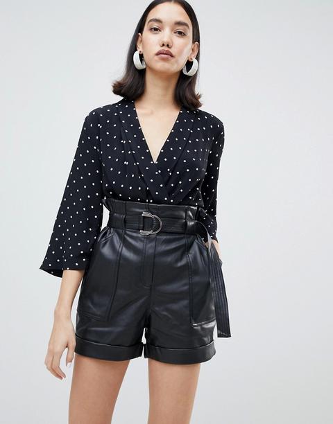 River Island - Short Ceinturé En Similicuir - Noir - Noir