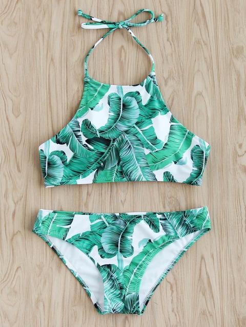 Jungle Print Halter Bikini Set