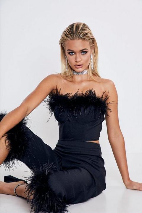 Premium Brassière Bonnet Formé Garniture En Plumes - Noir - 44, Noir