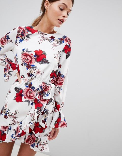 Parisian - Vestito A Fiori Allacciato In Vita Con Dettaglio Sulle Maniche - Bianco