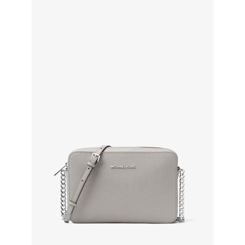 Mkbandolera Jet Set Grande De Piel Saffiano - Gris Perla(gris) - Michael Kors