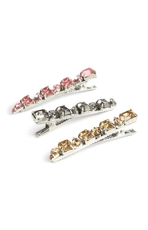 Pink White And Yellow Gem Hair Slides 3pk
