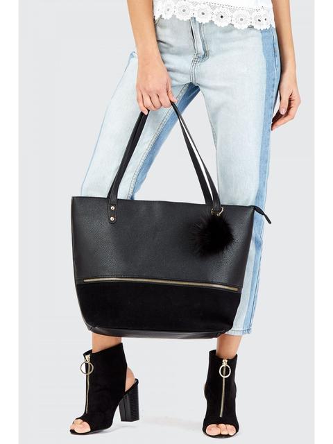 black zip shopper bag