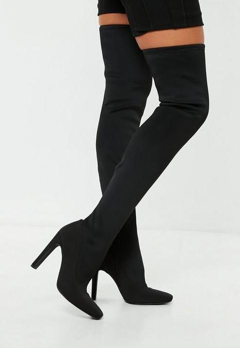 Black Square Toe Over The Knee Boots, Black