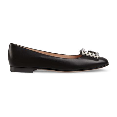 Leather Ballet Flat With Crystal G