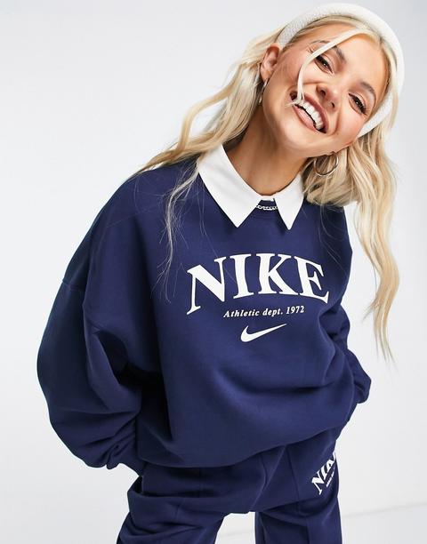 Nike Essential Retro Fleece Crew Sweatshirt In Midnight Navy