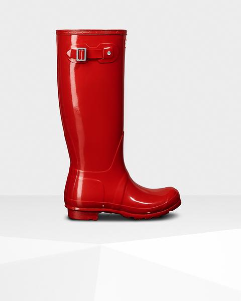hunter original tall gloss rain boots military red