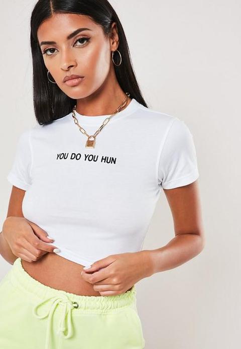 Petite White You Do You Hun Crop Top, White