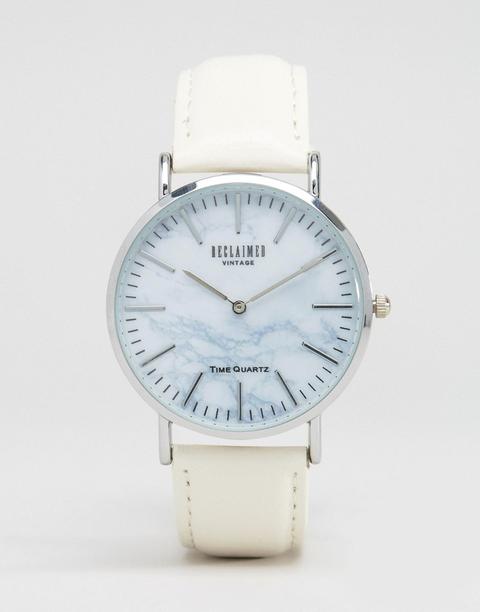 Reclaimed Vintage Inspired Marble Leather Watch In White