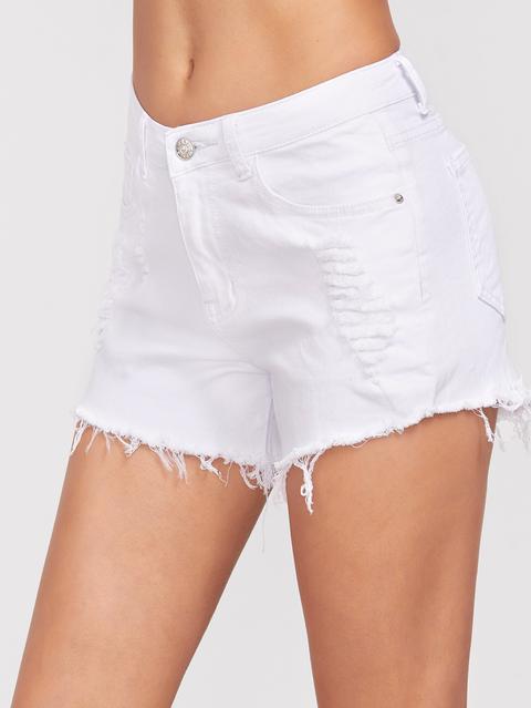 Shorts In Denim Sfilacciato - Bianco