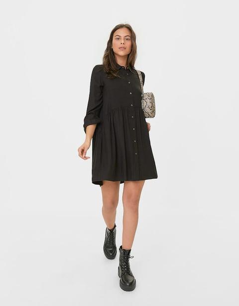 Robe Chemise Unie Noir