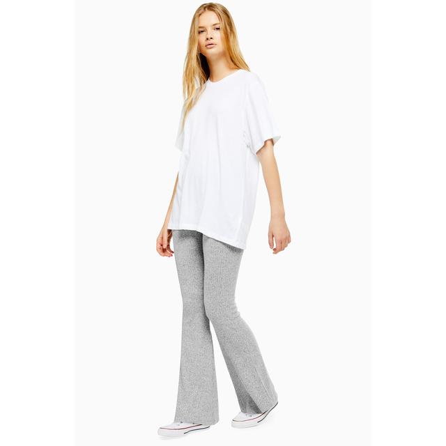 Topshop ribbed flare trousers in grey marl