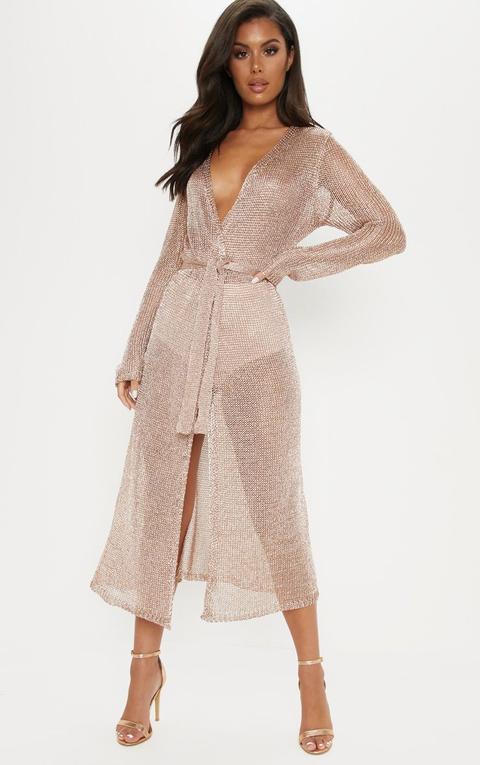 Rose Gold Metallic Belted Dress