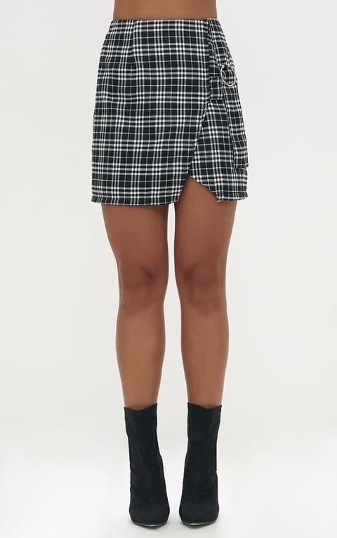 Black Check Ring Detail Mini Skirt