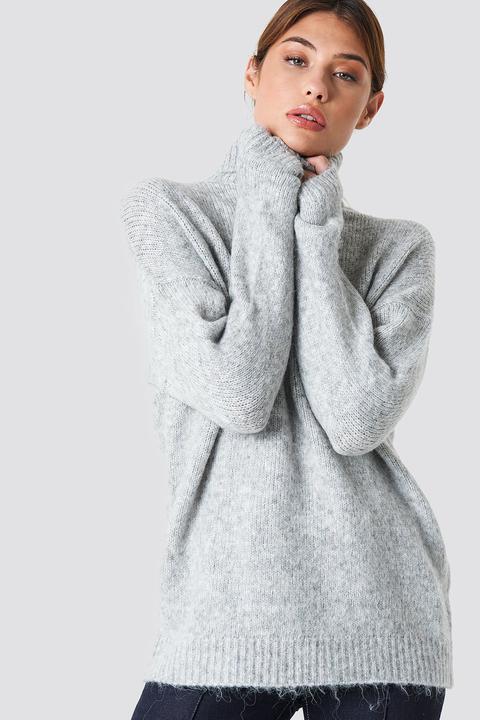 Folded Oversized Knitted Sweater Grey Melange