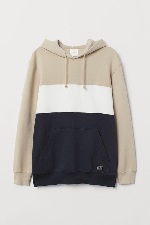 H & M - Felpa Cappuccio Color Block - Beige