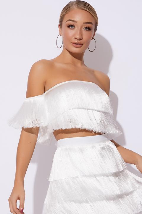 white tassel crop top