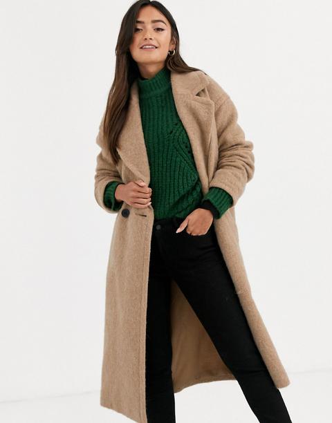 Asos Design Oversized Brushed Coat In Camel-beige