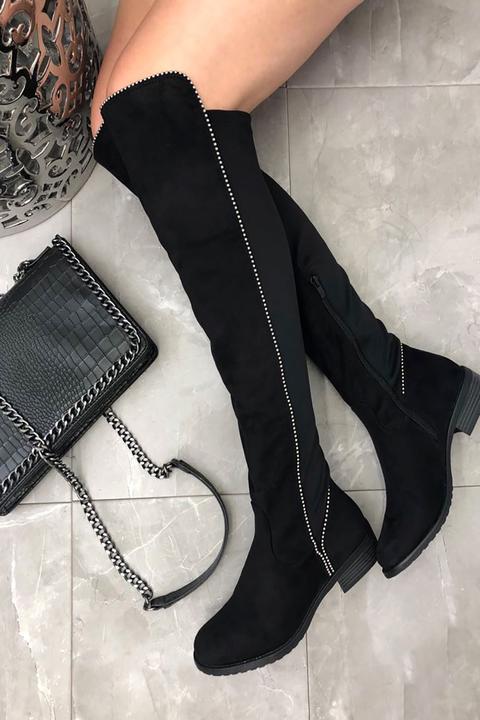 Marissa Black Suede Studded Over The Knee Boots