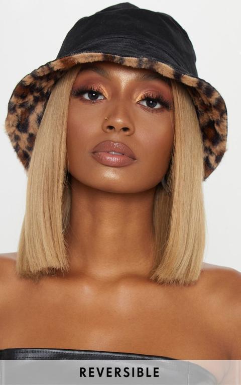 Leopard Faux Fur Reversible Bucket Hat