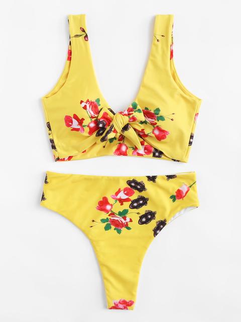 Set De Bikini Con Nudo Con Estampado Floral