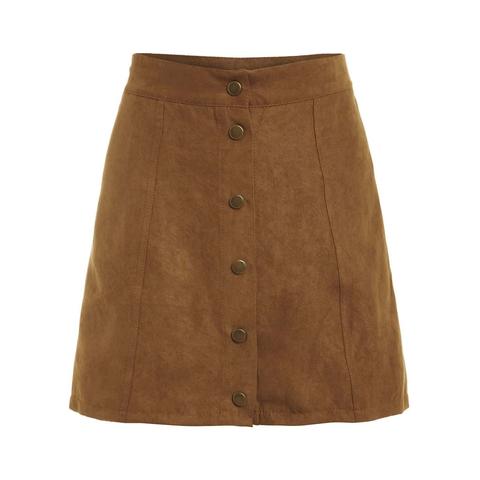 Faux Suede Buttoned Front Skirt