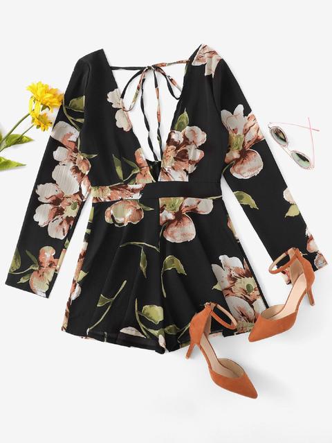 Floral Print Knot Back Jumpsuit