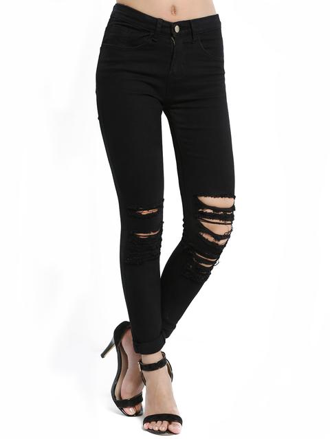 Black Slim Ripped Denim Pant Stylish Cosy Curved Jeans