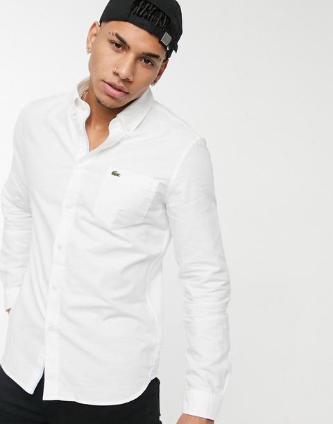Lacoste Button Down Collar Oxford Shirt In White