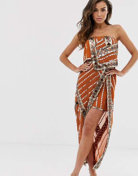 Vestido Midi Palabra De Honor Con Adornos Geométricos De Mosaico De Asos Design-naranja