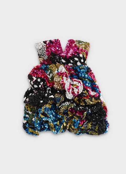 Embroidered Puff Ball Bustier Dress In Silk Taffeta Christian Marclay 'skizzix'